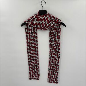 Long Handmade Crochet Scarf 96"x4" Red Black White Textured Warm Cozy Boho Knit